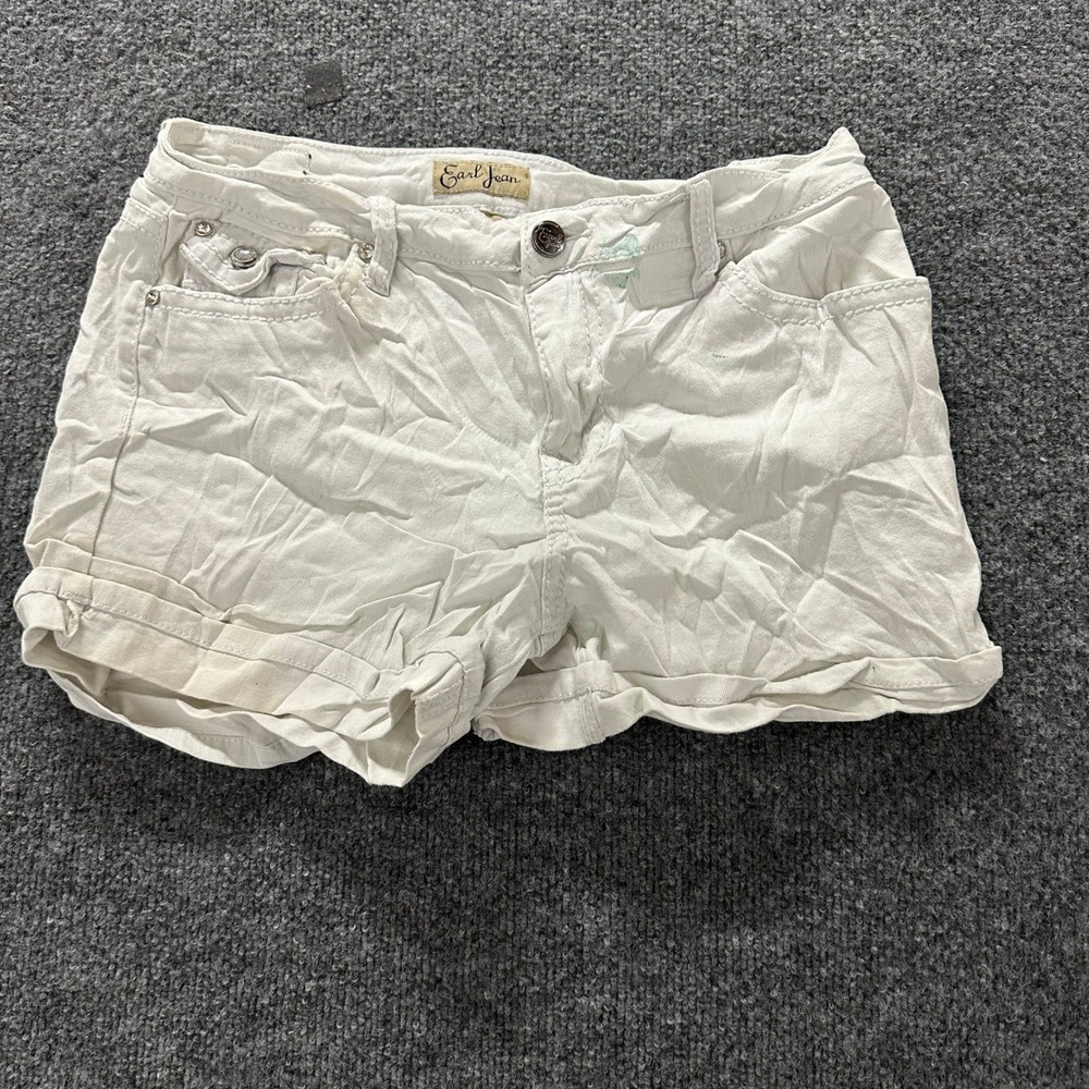 Earl Jean Shorts Womens Size 10 White Denim Cuffed Embellished Flap Pocket